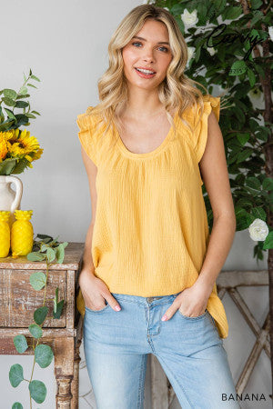 Women's Cotton Gauze Ruffle Sleeve Tank Top