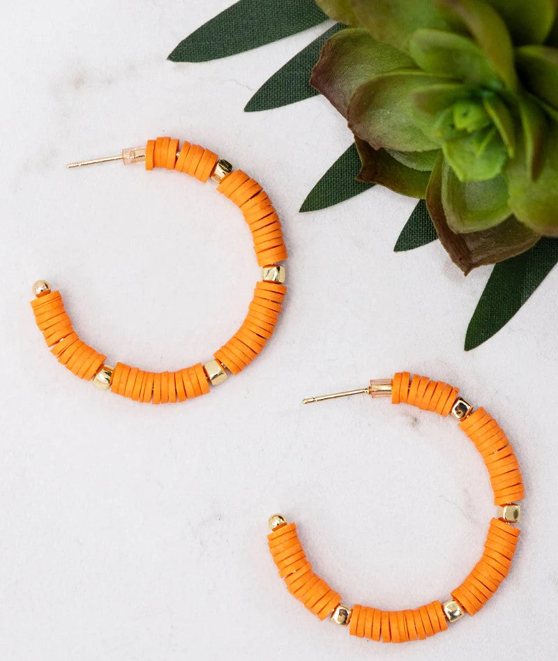 ALL SUMMER LONG BEADED HOOP EARRINGS, ORANGE