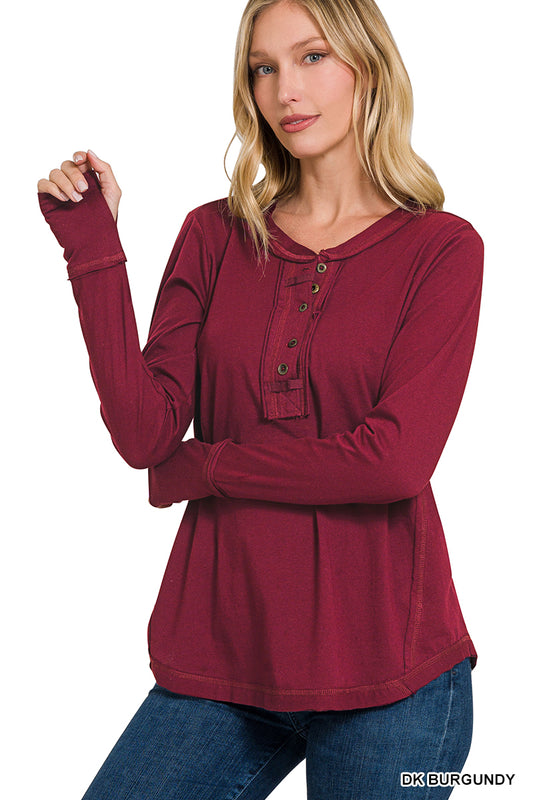 Thumb hole cuff long sleeve top in 4 colors