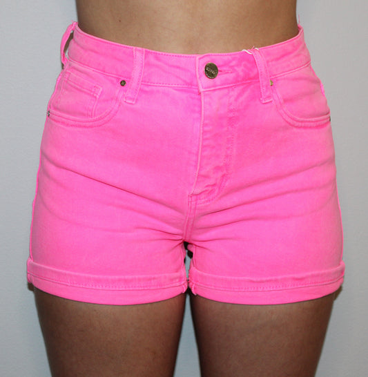 Risen Hot Pink High Rise Cuffed Shorts