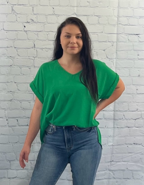 Kelly Green V-Neck Top