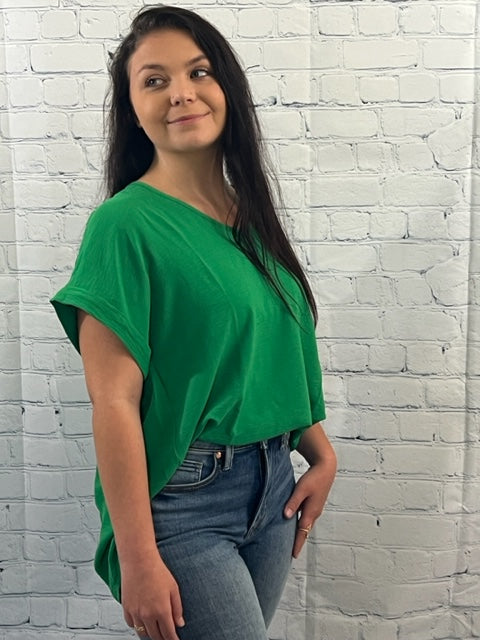 Kelly Green V-Neck Top