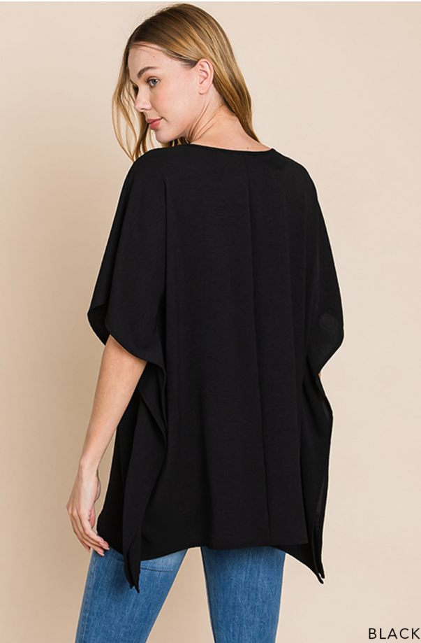 Women's Round Neck Front Tie Oversized Poncho