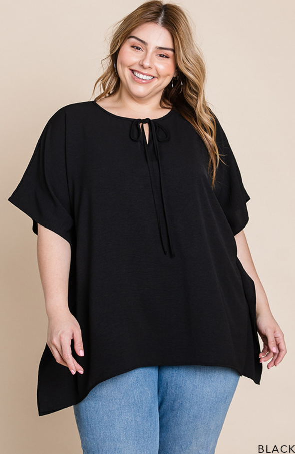 Women's Round Neck Front Tie Oversized Poncho