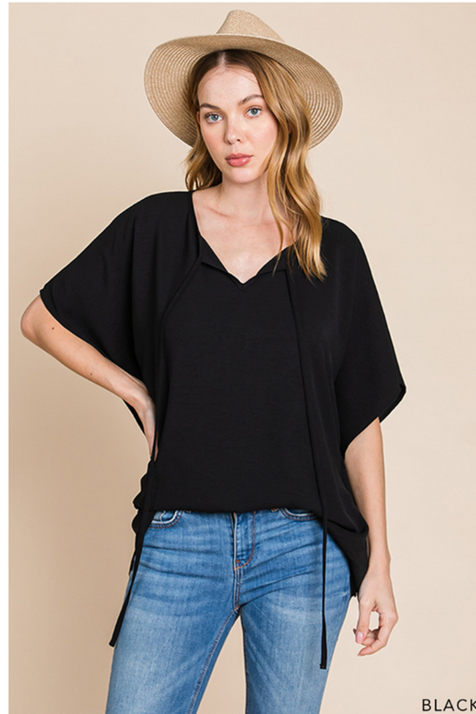 Women's Round Neck Front Tie Oversized Poncho