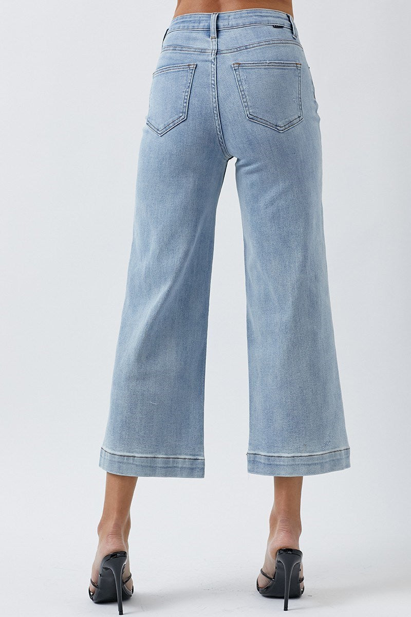 Risen Light High Rise Ankle Wide Leg Jeans