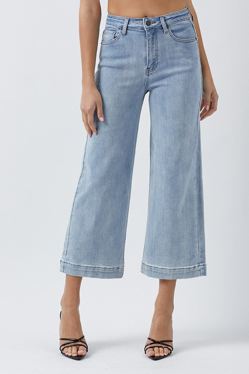 Risen Light High Rise Ankle Wide Leg Jeans