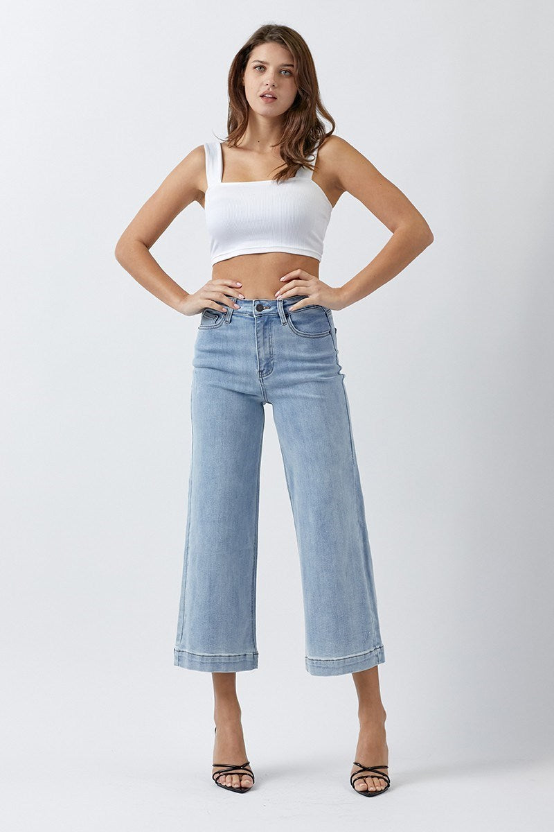 Risen Light High Rise Ankle Wide Leg Jeans