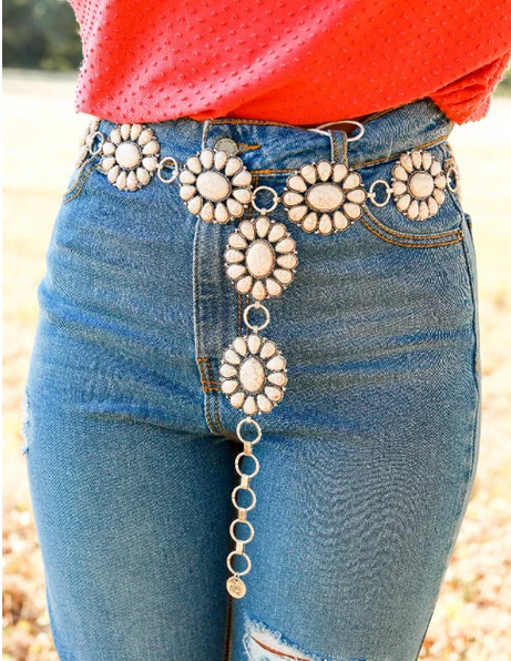 Ride For The Brand Darlin' Cream Floral Concho Belt